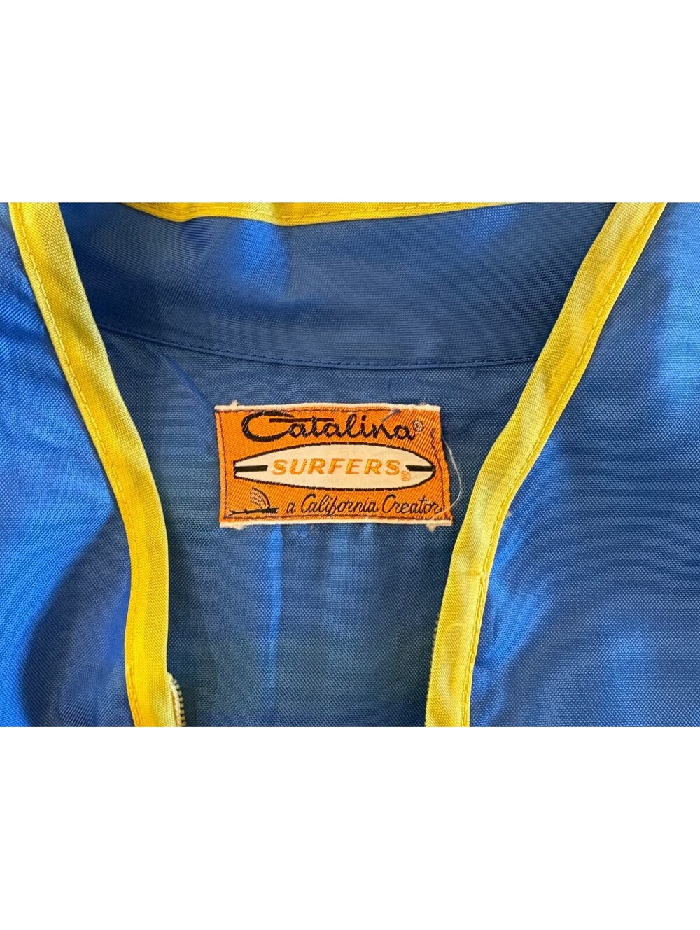 Vintage 60s Catalina Surfers Nylon Surf Windbreaker Pullover Smock Blue Yellow L - Picture 7 of 10